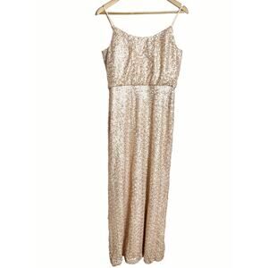 Amsale Champagne Gold Sequin Sleeveless Midi Formal Gown Size 8